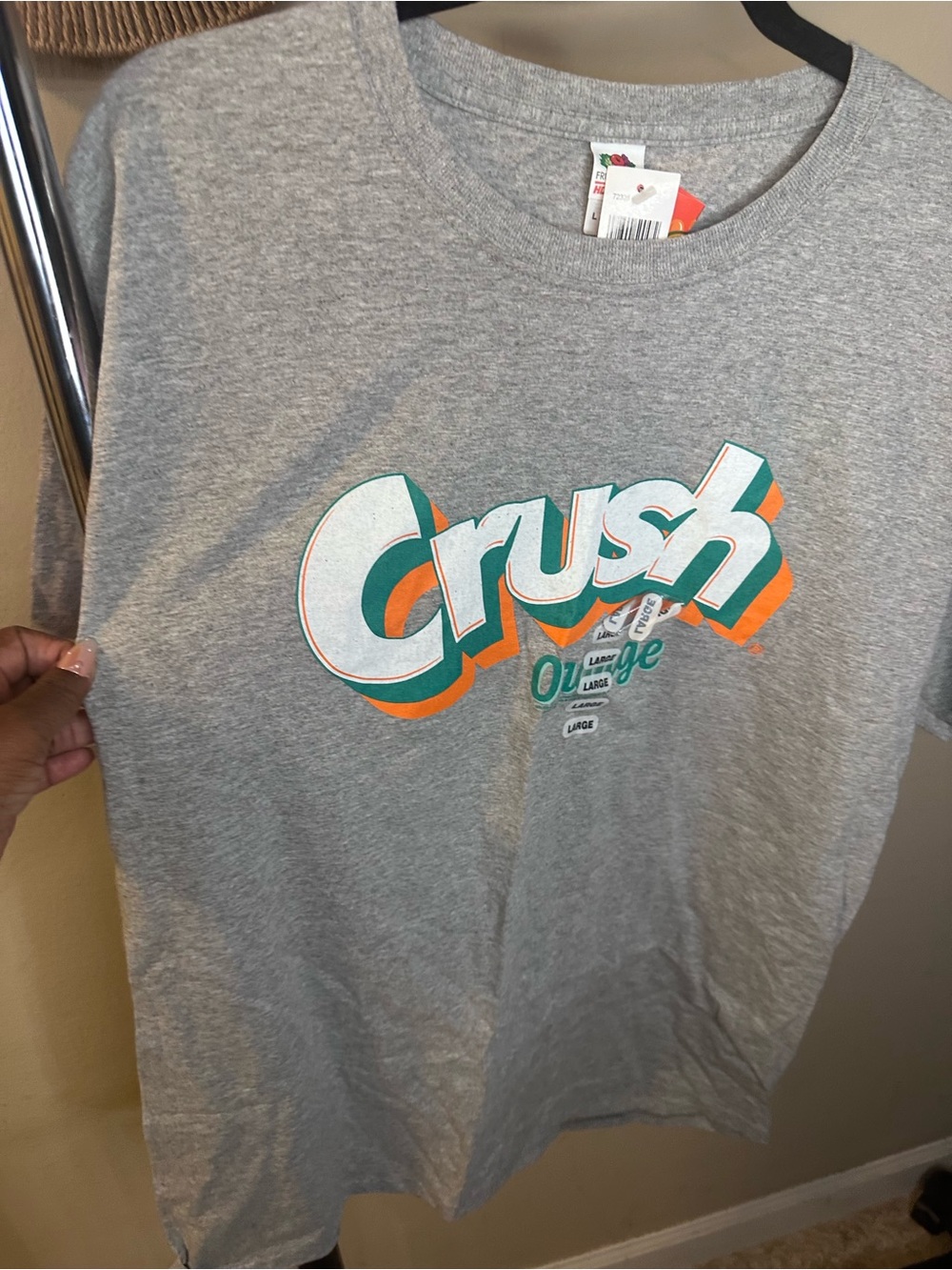 Fruit of the Loom Gray Tee with Teal and Orange Graphic